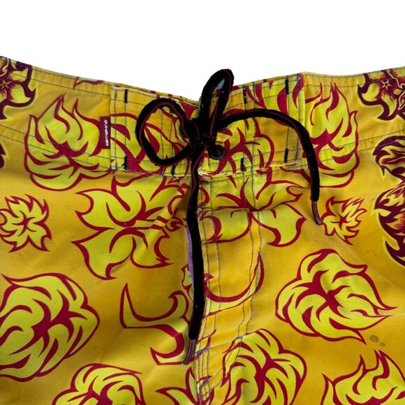 Quiksilver Sz 38 Hawaiian Swim Board Shorts Hibiscus Floral Yellow Orange - Picture 4 of 16